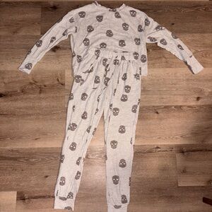 Pink Rose Grey Skull Print Loungewear Set